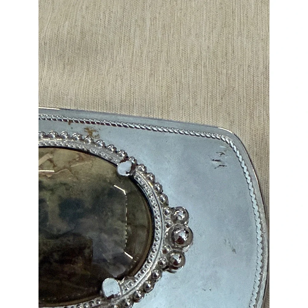 Rare Vintage Belt Buckle Silver Good Agate Stone Inlay Western Cowboy